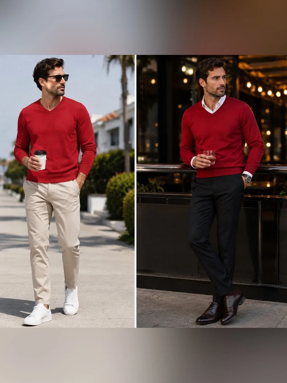 Banana Republic Red Cotton Cashmere V-Neck Sweater Men’s Size M Soft Classic
